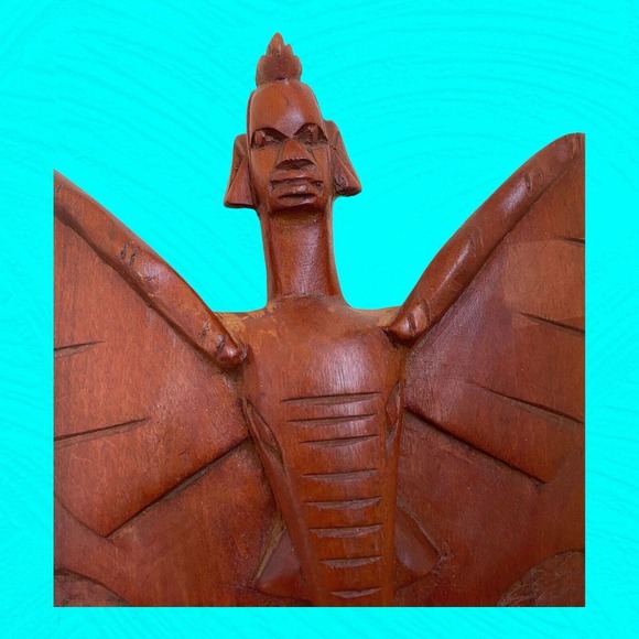 African Wooden Hand Carved Mask Humans And Elephant Carvings 16” Vtg - Picture 2 of 11